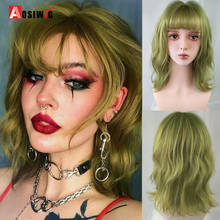 AOSI Fashion Short Wavy Green Wig Natural Hair Synthetic Bob Wigs with Bangs for Black White Women Halloween Lolita Cosplay 2024 - buy cheap