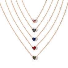 Popular estilo minimalista feminino colar de cristal colorido moda em forma de coração zircão clavícula corrente jóias colar presentes 2024 - compre barato