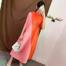 HOT SELLING Miyake Fashion fold  three quarter  patchwork stand neck irregular dress IN STOCK 2024 - buy cheap