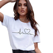 Женская футболка с круглым вырезом, летняя футболка с коротким рукавом, женская футболка с принтом в стиле Харадзюку, повседневные футболки, женская одежда с сердечками 2024 - купить недорого