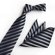New Design Men Necktie Set Stylish Diagonal Striped Ties Cravat with Pocket Square 2024 - buy cheap