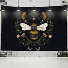 Tapiz Floral de abeja para pared decoración de pared de flores de Margarita, tapiz colgante de dormitorio, decoración de pared de habitación, tapiz negro pequeño 2024 - compra barato