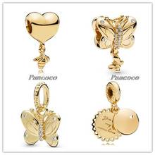 Authentic 925 Sterling Silver Charm Gold Decorative Butterfly Crystal Pendant Beads Fit Pandora Bracelet & Necklace Diy Jewelry 2024 - buy cheap