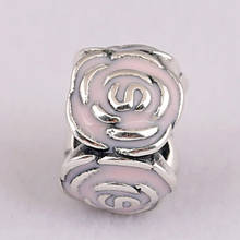 Original Pink Enamel Rose Flower Garden Beads Fit 925 Sterling Silver Bead Charm Bracelet Bangle DIY Jewelry 2024 - buy cheap