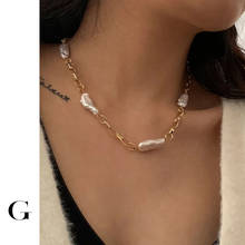 Ghidbk colares irregular de pérolas e cobre, colares barrocos com corrente, elegantes, acessórios de joias para mulheres 2024 - compre barato