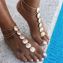 Retro Layered Anklet Flower Coin Foot Jewelry Barefoot Sandals Gold Disc Ankle Bracelet Summer Beach Foot Chain Jewelry for Wome 2024 - buy cheap