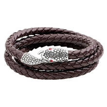 Pulseira de couro masculina multicamadas, bracelete criativo de cobra, acessórios de joia de mão, vintage, punk, presente boyfriend 2024 - compre barato