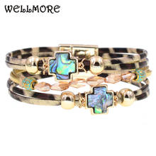 WELLMORE 4 colors Leopard leather bracelets for women fashion crystal wrap Bracelets & Bangles cross bracelet Female Jewelry 2024 - buy cheap