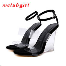 Mclubgirl 2020 Spring Summer Women Wedge Clear 11.5cm Heels Sexy Transparent Crystal Wedge Ultra-High Heels Sandals JXQ 2024 - buy cheap