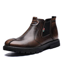 Botas masculinas de couro genuíno, botas martin de cano curto outono e inverno, sapatos de neve, bota quente de pelúcia, 38-44 para homens 2024 - compre barato