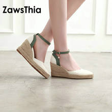 ZawsThia 2020 summer pointed toe casual woman shoes platform hemp high heels women espadrilles wedges sandals big size 42 43 44 2024 - buy cheap