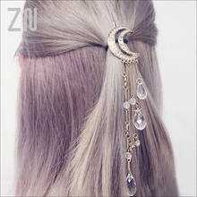 Charming grampo de cabelo de lua de cristal zn, acessórios de cabelo longos para mulheres bijuterias cor dourada/branca/rosa/dourada/bronze 2024 - compre barato