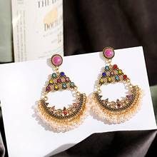 Vintage Gold Flower Indian Earrings Ohrringe Women's Classical Jhumka Earrings Pearl Tassel Statement Earrings 2024 - buy cheap