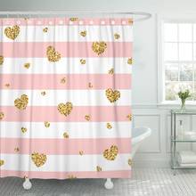 Chevron Golden Hearts Stripes and Pink Abstract Retro Valentine Shower Curtains Waterproof Polyester Fabric 60 x 72 inches 2024 - buy cheap
