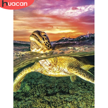 Huacan pintura completa quadrada/redonda com miçangas tartaruga de mar bordado com diamante mosaico de ponto de cruz oceano decoração para casa 2024 - compre barato