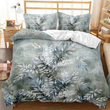 Juego de ropa de cama con fundas de almohada, edredón con estampado de hojas tropicales, flores y pájaros, suave y desgastado, color gris, nuevo 2024 - compra barato