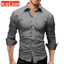 IceLion 2021 Spring Plaid Shirt Men Long Sleeves Slim Fit Dress Shirt Men's Casual Shirt Fashion Brand Camisa Social Masculina 2024 - buy cheap