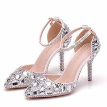Sapatos femininos de salto fino fino com strass, sapatos elegantes de salto alto fino com cristais e ponta fina, 2019 cm, 9.5 2024 - compre barato