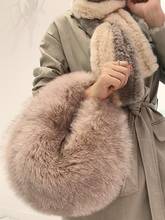 Top Grade Real Fox Fur Shoulder Bags New Winter Handbag Korean winter Fashion Ladies messenger Bag Crossbody Flap Bags 2024 - buy cheap