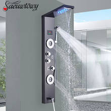 Grifo de ducha de baño negro/cepillado, Panel de ducha LED, columna, grifo mezclador de bañera con ducha de mano, pantalla de temperatura, masaje de espalda 2024 - compra barato