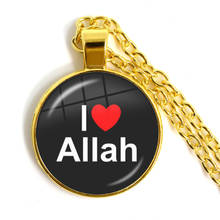 Arabic Islamic Muslim Golden-plated Necklace 25mm Glass Cabochon I Love Allah Religious Charm Pendant For Woman Men Gift 2024 - buy cheap