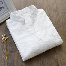 Excelente qualidade natural algodão branco camisa blusa feminina vintage com decote em v manga comprida blusas mulher streetwear casual blusas 2024 - compre barato