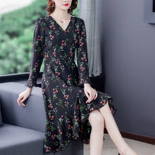 2022 Spring Floral Chiffon Vintage Midi Dress Autumn Casual 3XL Plus Size Long Sleeve Dress Elegant Women Bodycon Party Vestidos 2024 - buy cheap