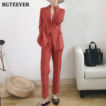 BGTEEVER Casual Women Solid Pant Suits Double Breasted Blazer & High Waist Loose Suit Pant 2021Spring 2 Pieces Blazer Set Female 2024 - buy cheap