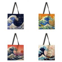 Reusable shopping bag Kanagawa Surfing Ladies Fashion Beach Bag Shoulder Bag Linen Fabric Tote Bag 2024 - buy cheap