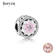 Primavera novos encantos pandora 925 rosa flor grânulo charme caber original pandora prata 925 pulseira diy fazendo jóias femininas 2024 - compre barato