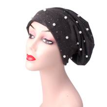 WZCX Pearl Inlay Spring Autumn Beanie Solid Color New Fashion Simple Casual Elasticity Winter Hat Women Hat 2024 - buy cheap