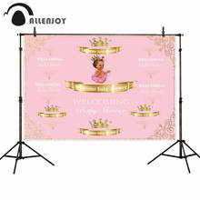 Фотофон allenjoy фоны для детской вечеринки маленькая принцесса Девочка Розовая Золотая Корона вечерние фоны для фотосъемки тканевый винил 2024 - купить недорого