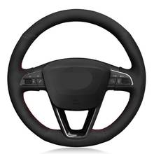 Car Steering Wheel Cover Hand-stitched Black Genuine Leather Suede For Seat Leon 5F Mk3 2013-2019 Ibiza 6J 2016-2019 Arona 2018 2024 - buy cheap