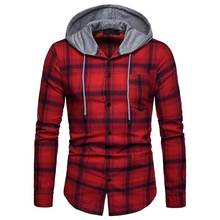 Men Hooded Design Long Sleeve Shirts 2020 Spring New Fashion Striped Plaid Tops Single Breasted Casual Slim Shirt Clothes Male 2024 - buy cheap