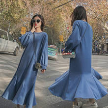 Vestido azul puro para primavera y otoño, nuevo vestido informal de cola de pez larga, holgado y salvaje, A743, 2020 2024 - compra barato