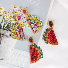 Jujia модные серьги-капли с фруктовым арбузом для женщин, трендовые висячие серьги с кристаллами, праздничные ювелирные изделия 2024 - купить недорого