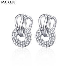 MAIKALE Super Shiny Fashion Earrings Brand Jewelry Silver Color Round Zircon Crystal Stud Earrings For Women Christmas Gifts 2024 - buy cheap