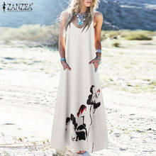 Women's Casual Beach Maxi Dress Spaghetti Strap Sundress 2020 ZANZEA Vintage Print V Neck Vestidos Female Summer Robe Plus Size 2024 - buy cheap