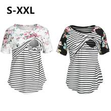 Summer Women Breastfeeding Clothes Striped Floral Short Sleeve Nursing T-shirt Top Maternity Clothes Women Casual Tee Tops 2024 - buy cheap