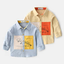 Рубашки для мальчиков; сезон весна-осень; рубашка с длинными рукавами; детские топы с рисунком динозавра; детская одежда; блузка для маленьких мальчиков 2024 - купить недорого