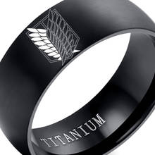 Novo 8mm ataque em titan preto tira de aço inoxidável anel asas da liberdade bandeira anéis de dedo para homens feminino jóias anime fãs 2024 - compre barato