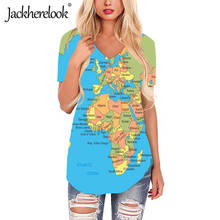 Jackherelook-Blusa con estampado 3D de mapa del mundo para mujer, Tops informales de manga corta, camisas con cuello en V para verano 2024 - compra barato