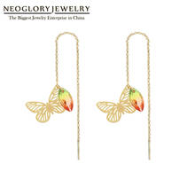 Neoglory Jewelry Golden Butterfly & CZ Long Tassel Dangle Earrings Simple Colorful Teen Girls Charm Accessory 2020 New Hot Gift 2024 - buy cheap
