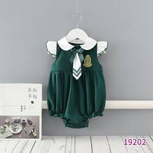 0-24m verão novo recém-nascido meninas bodysuit peter pan colarinho bordado impressão macacões do bebê roupas de algodão do bebê l782 2024 - compre barato