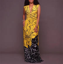 Vestido largo con estampado para mujer, traje Sexy con cuello en V, sin mangas, a la moda, con Panel amarillo de temperamento, talla 3XL 2024 - compra barato