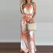 Sexy Women Jumpsuit Sleeveless Floral Tree Print Wide Leg Slit Hem Backless Halter Loose Romper Overall for Party Rompers 2024 - buy cheap
