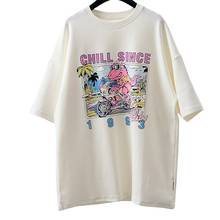 ZuoLunOuBa-Camiseta informal de verano para mujer, Camiseta de algodón con estampado de lijado de cómics, camisetas de moda de dinosaurio rosa para mujer 2021 2024 - compra barato
