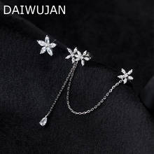 DAIWUJAN 100% 925 Sterling Silver Asymmetrical Zircon Flower Ear Clip Earrings Without Pierced Crystal Cuff  Earrings For Women 2024 - buy cheap