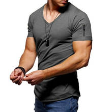 Мужская Повседневная футболка с коротким рукавом для фитнеса, Мужская мягкая Однотонная футболка, летняя облегающая мужская одежда с v-образным вырезом для фитнеса 2024 - купить недорого