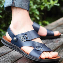 Summer men's sandals new sandals dual-use leather sandals men 100% leather men's slippers mens casual beach shoes tide men shoes 2024 - buy cheap